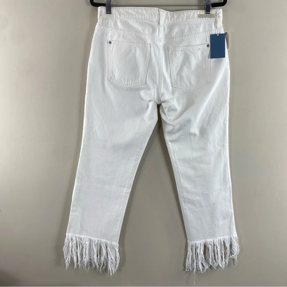 Pilcro White Cropped Raw Hem HYPHEN Distressed Jeans Mid-Rise Boho‎ Denim Sz 28